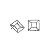 Black Gold Diamond Windowpane Studs: A pair of black gold-plated sterling silver stud earrings with a windowpane-like design.