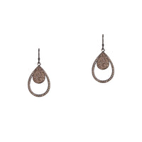 Black Gold Mini Pave & Small Diamond Teardrops: A pair of silver champagne diamond earrings that are a combination of two teardrop design earrings of different sizes, displayed against a white background.