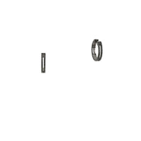 Black Spinel Open Bar Huggies: A pair of silver earrings with black spinel stones 