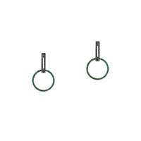 Black Spinel Open Bar Huggies w/ Reversible Black Spinel & Green Garnet Round Extensions: A pair of sterling silver huggies earrings with extensions of one side featuring black spinel and the other side featuring green garnet