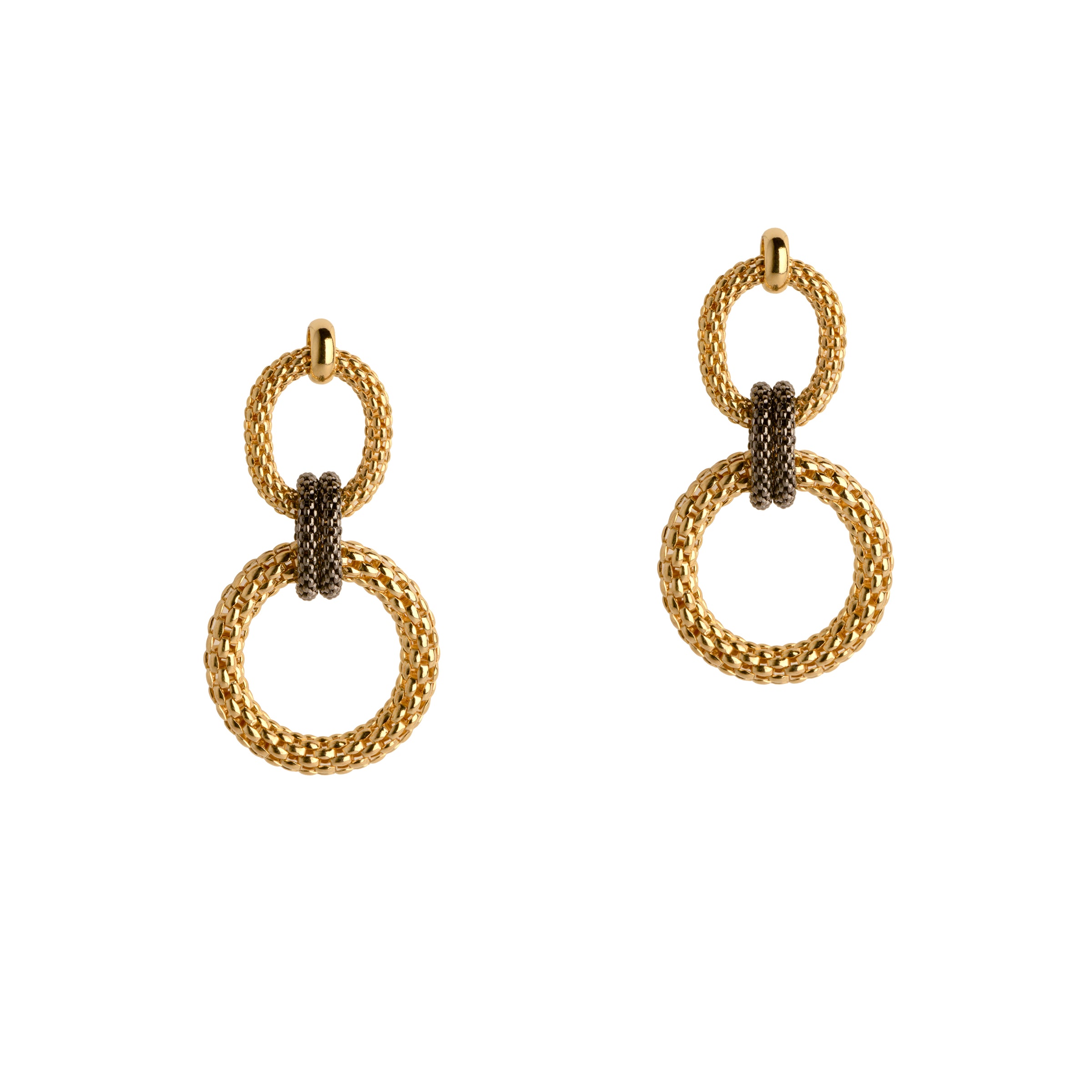 Center Knot Combo Mesh Earrings: a pair of 18K Yellow Gold Plated & Ruthenium-Plated Silver earrings 