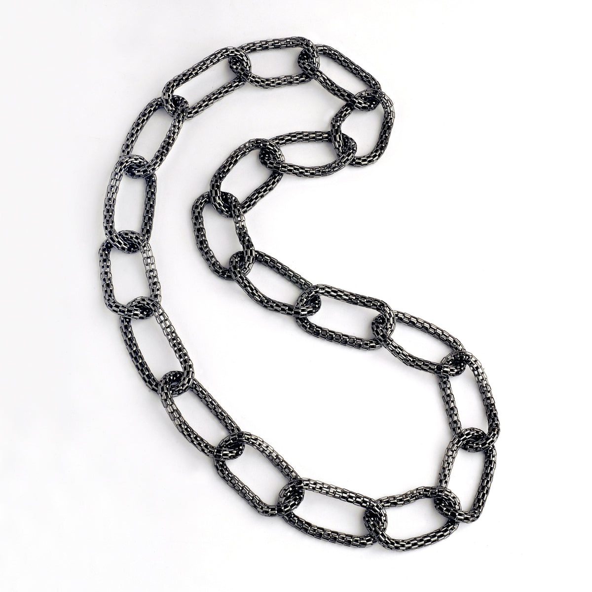 Chunky Mesh Necklace: a chucky Ruthenium-Plated Sterling Silver chain link necklace