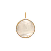 Cream Large Mother-of-Pearl Medallion: 14K gold medallion pendant with a Mother-of-Pearl surrounded by diamonds