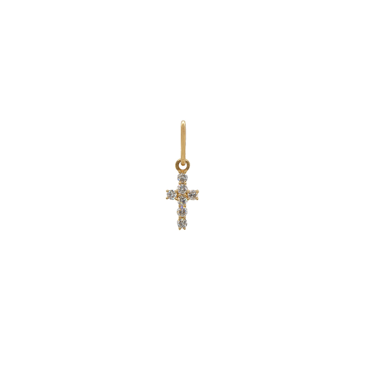 Diamond Cross Pendant: A 14K gold diamond cross pendant with a length of 1/2 inch and a width of 1/4 inch.