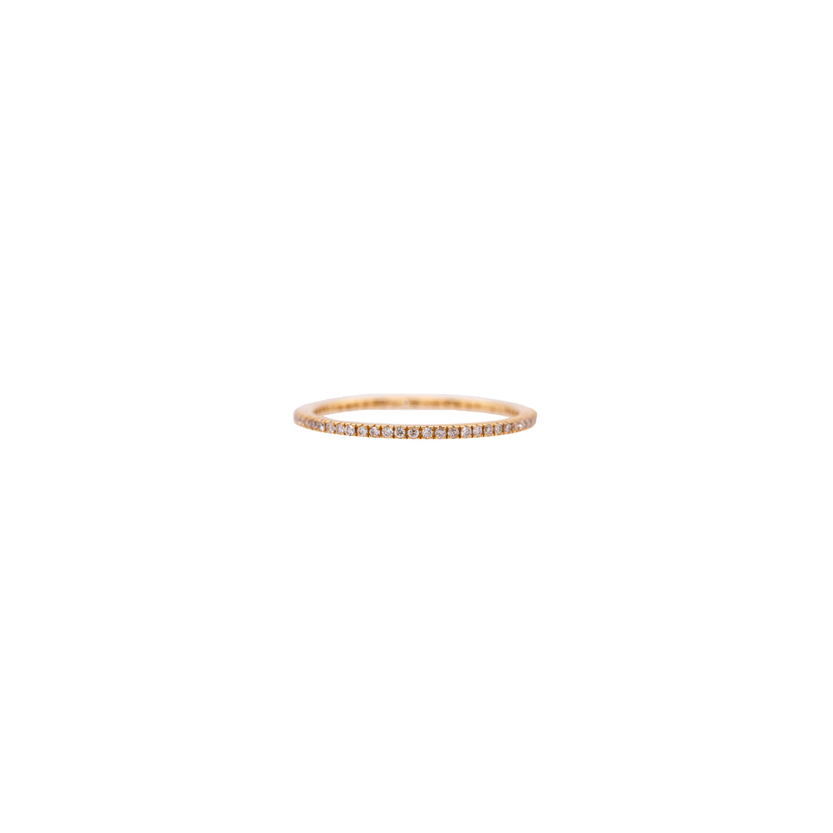 Diamond Eternity Band: A 14K yellow gold band ring with diamonds set around its circumference.