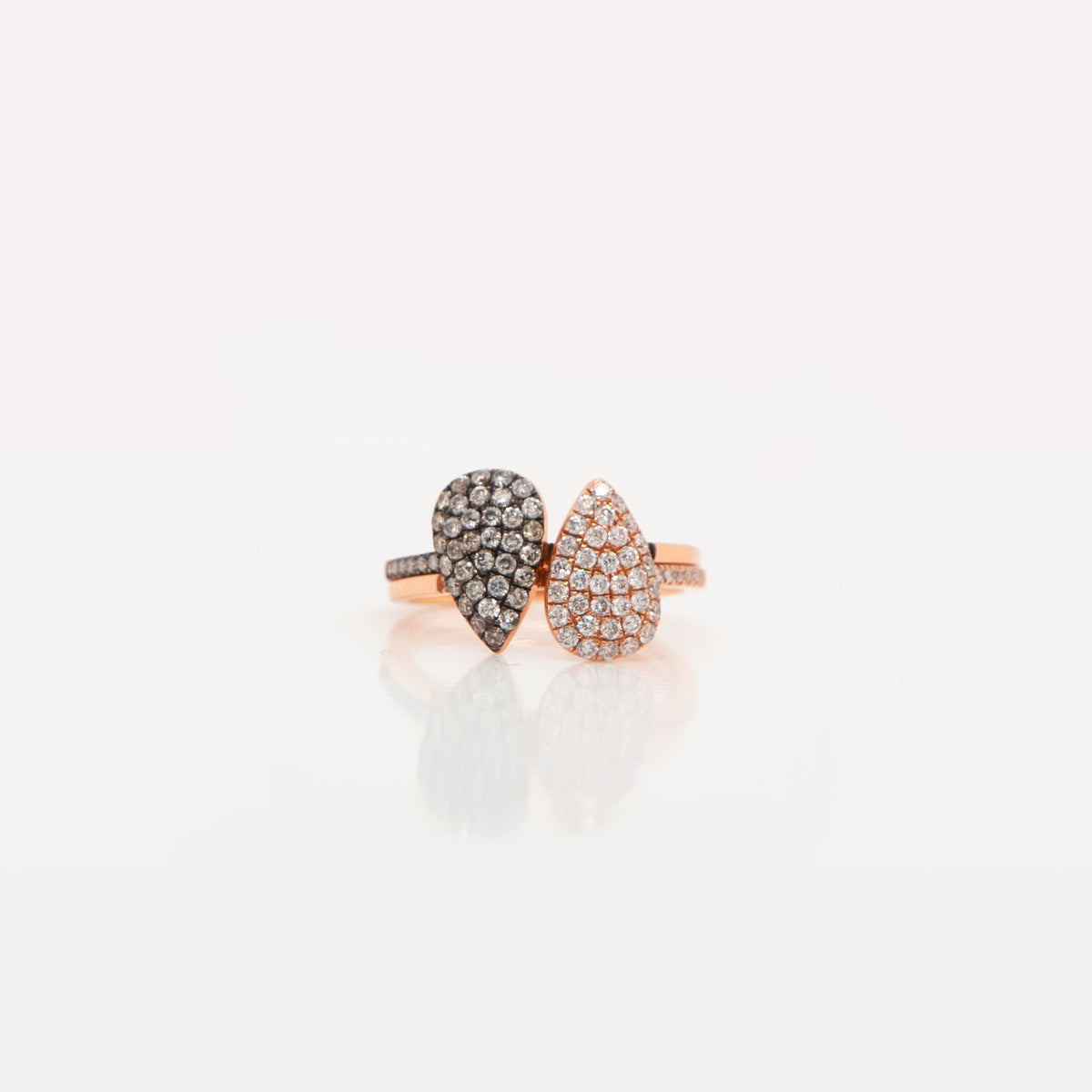Diamond Teardrop Ring w/ Gray Diamonds and Diamond Teardrop Ring w/ White Diamonds