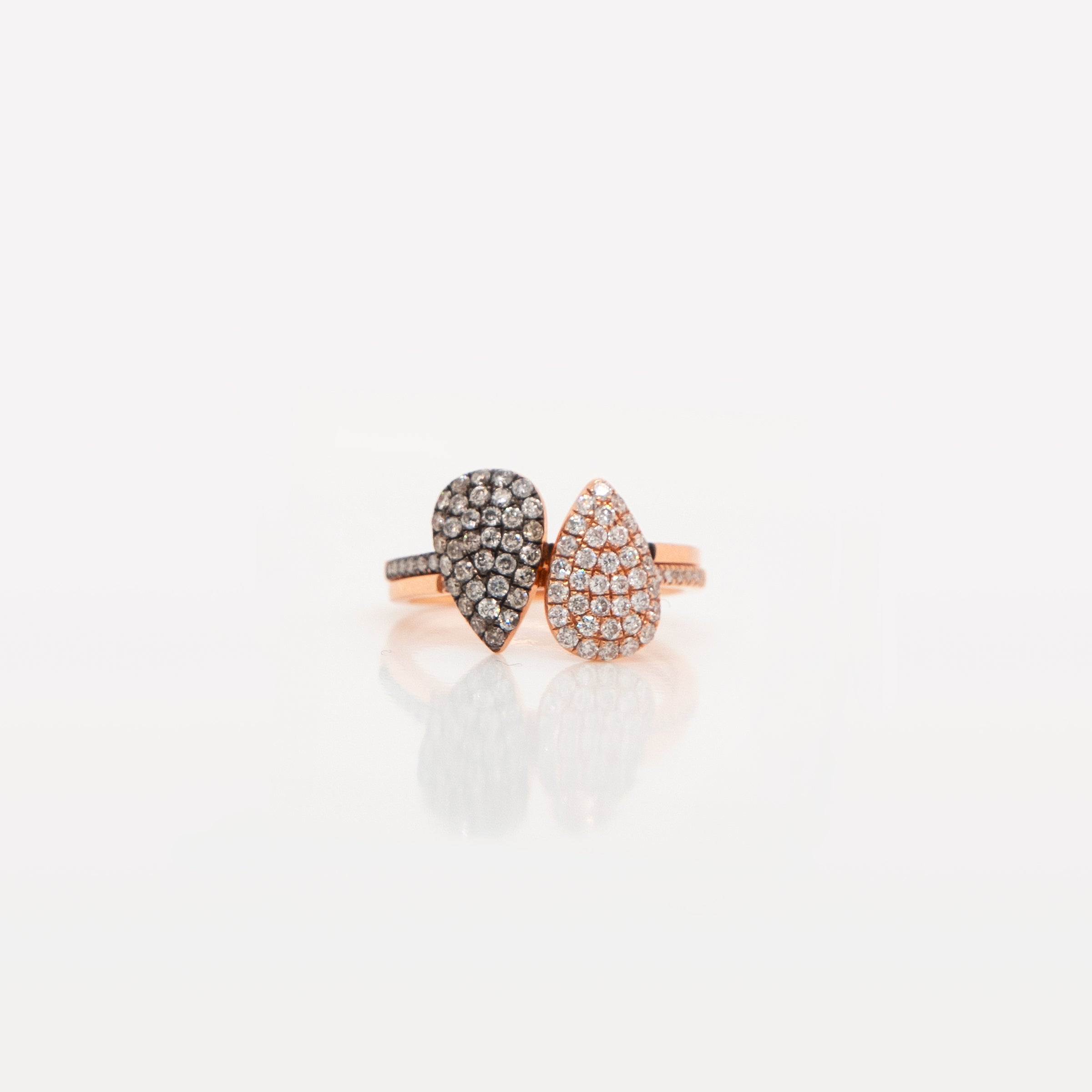 Diamond Teardrop Ring w/ Gray Diamonds and Diamond Teardrop Ring w/ White Diamonds