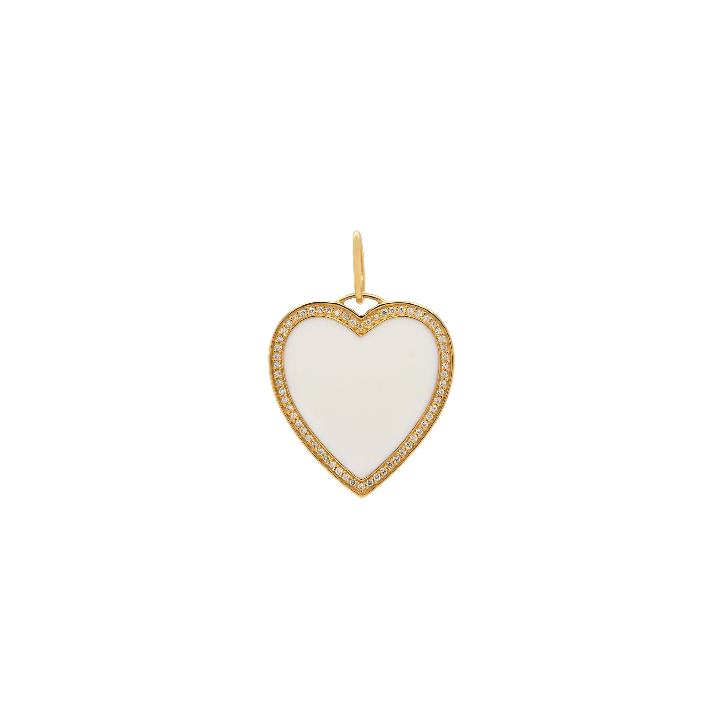 Enamel Heart Pendant: A 14K yellow gold enamel heart-shaped pendant surrounded by diamonds