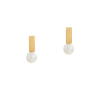 GOLD TILE w/ PEARL EARRINGS - Bridget King Jewelry