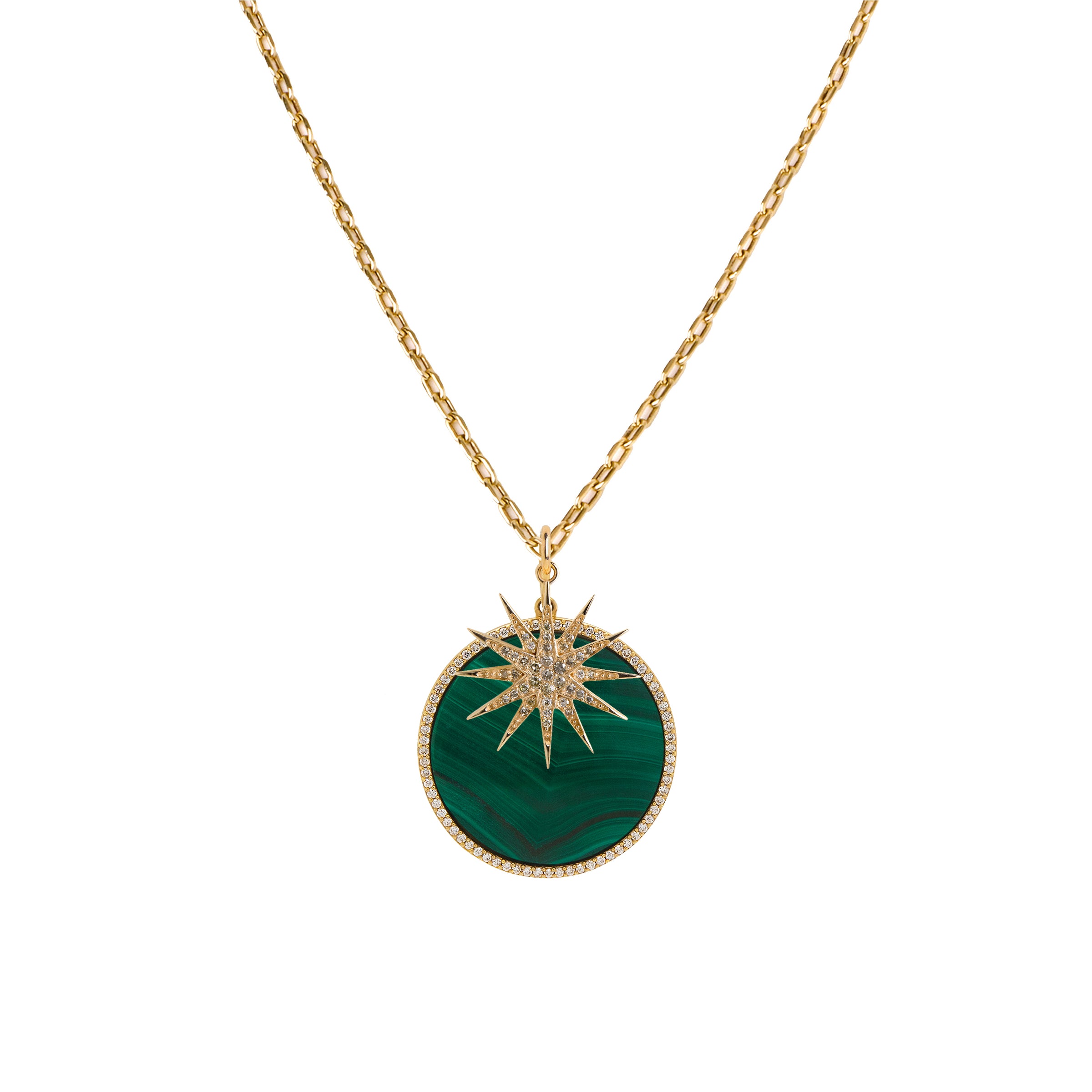 MALACHITE MEDALLION & STARBURST DIAMOND NECKLACE