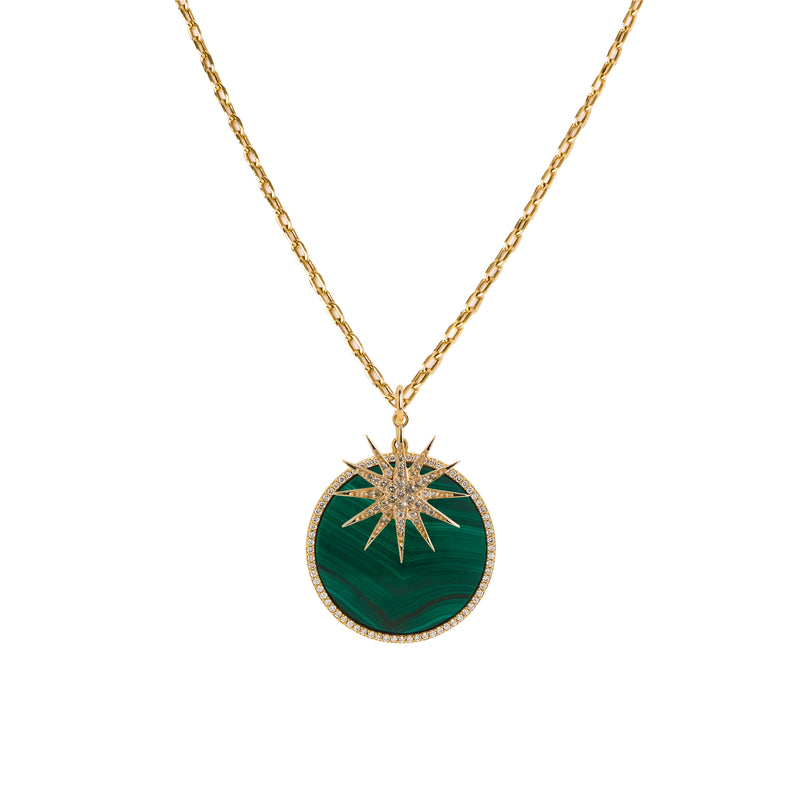 MALACHITE MEDALLION & STARBURST DIAMOND NECKLACE