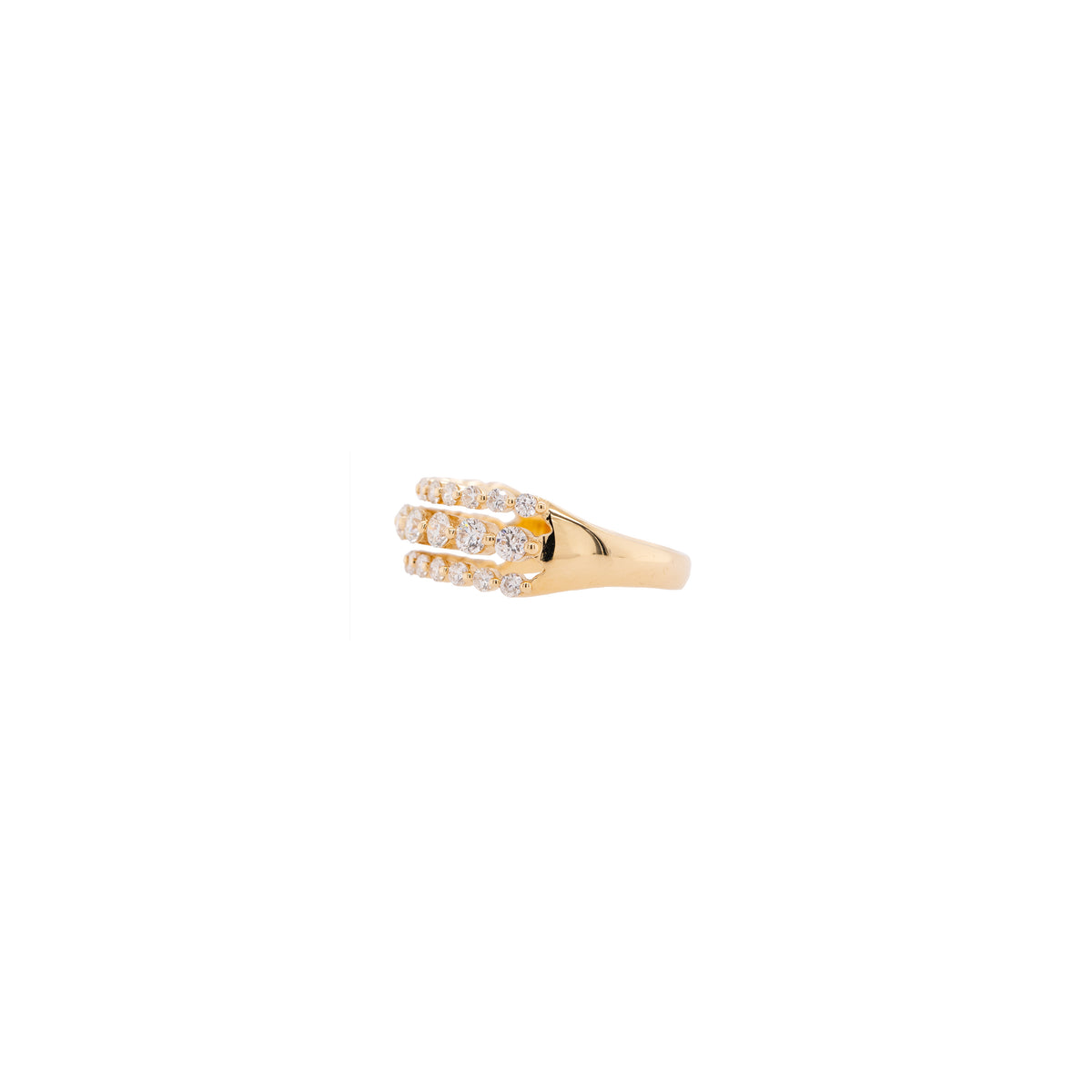 Galaxy Ring: 14K Gold ring with three rows of diamonds 