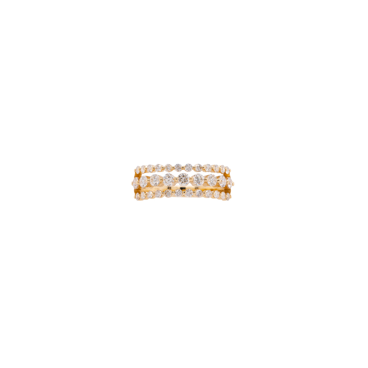 Galaxy Ring: 14K Gold ring with three rows of diamonds 