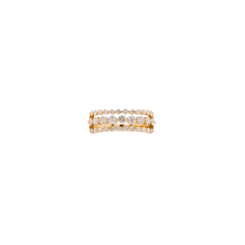 Galaxy Ring: 14K Gold ring with three rows of diamonds 