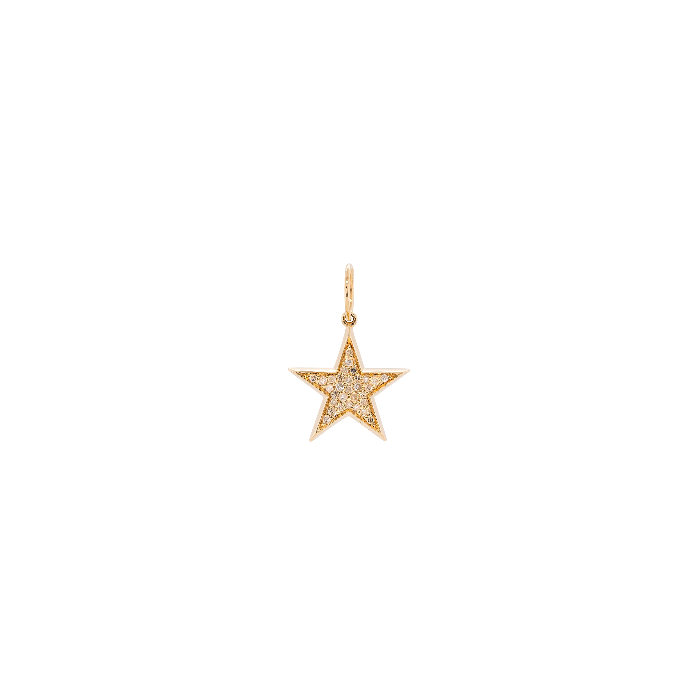 Glitter Star: A gold pendant star shape with a sparkling, glittery finish on a white background.