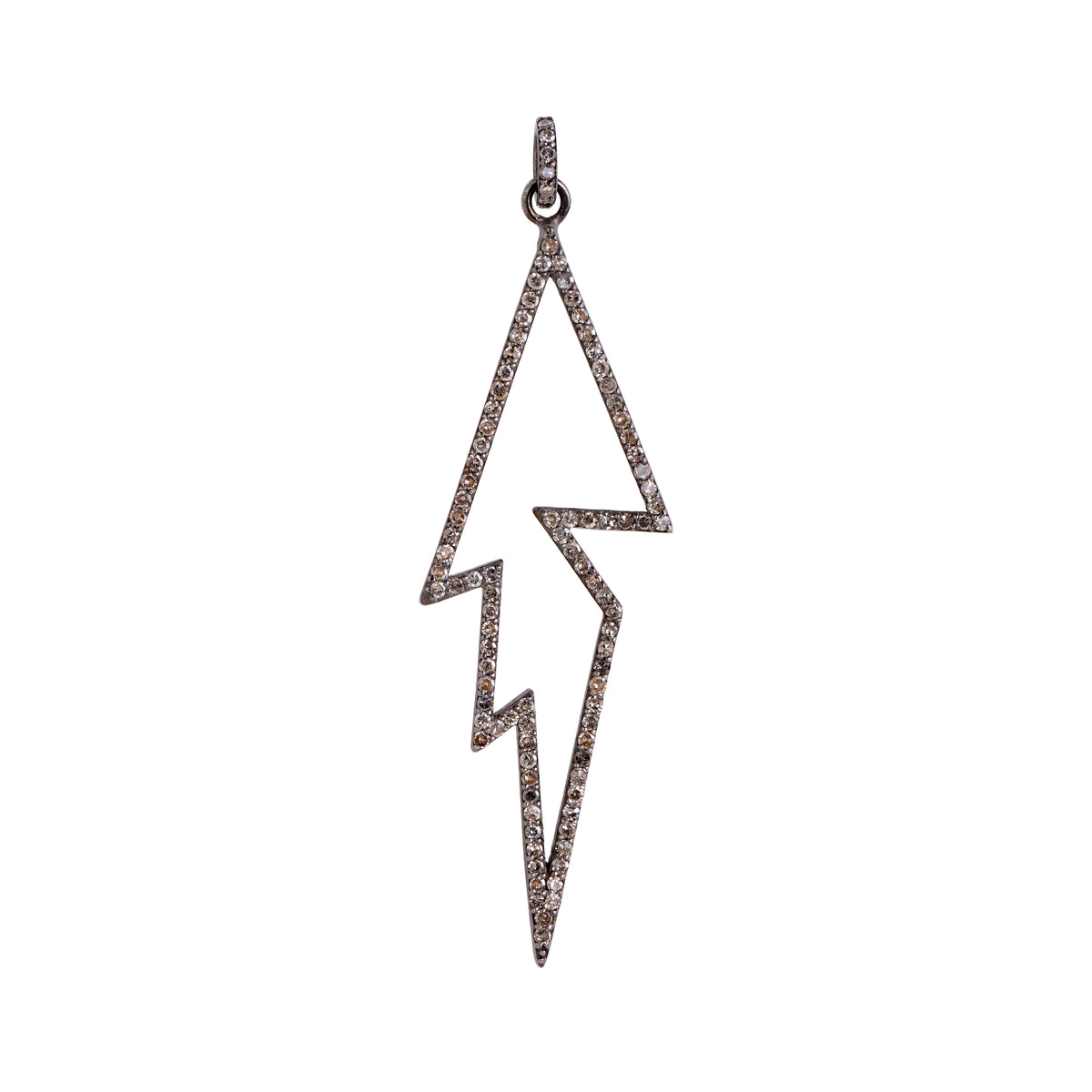 Large Thunderbolt Pendant: A sterling silver thunderbolt-shaped pendant with champagne diamonds.