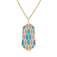 Large Turquoise Mosaic Necklace: 14K gold pendant with geometric patterns of  diamonds and Turquoise on a chain