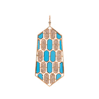 Large Turquoise Mosaic Pendant: 14K gold pendant with geometric patterns of  diamonds and Turquoise 