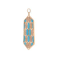 Large Turquoise Mosaic Pendant: 14K gold pendant with geometric patterns of  diamonds and Turquoise 