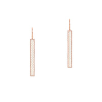 Long Diamond Pearl Bar Earrings: A pair of 14K gold earrings, each with a bar of pearls surrounded by diamonds