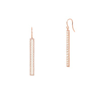 Long Diamond Pearl Bar Earrings: A pair of 14K gold earrings, each with a bar of pearls surrounded by diamonds