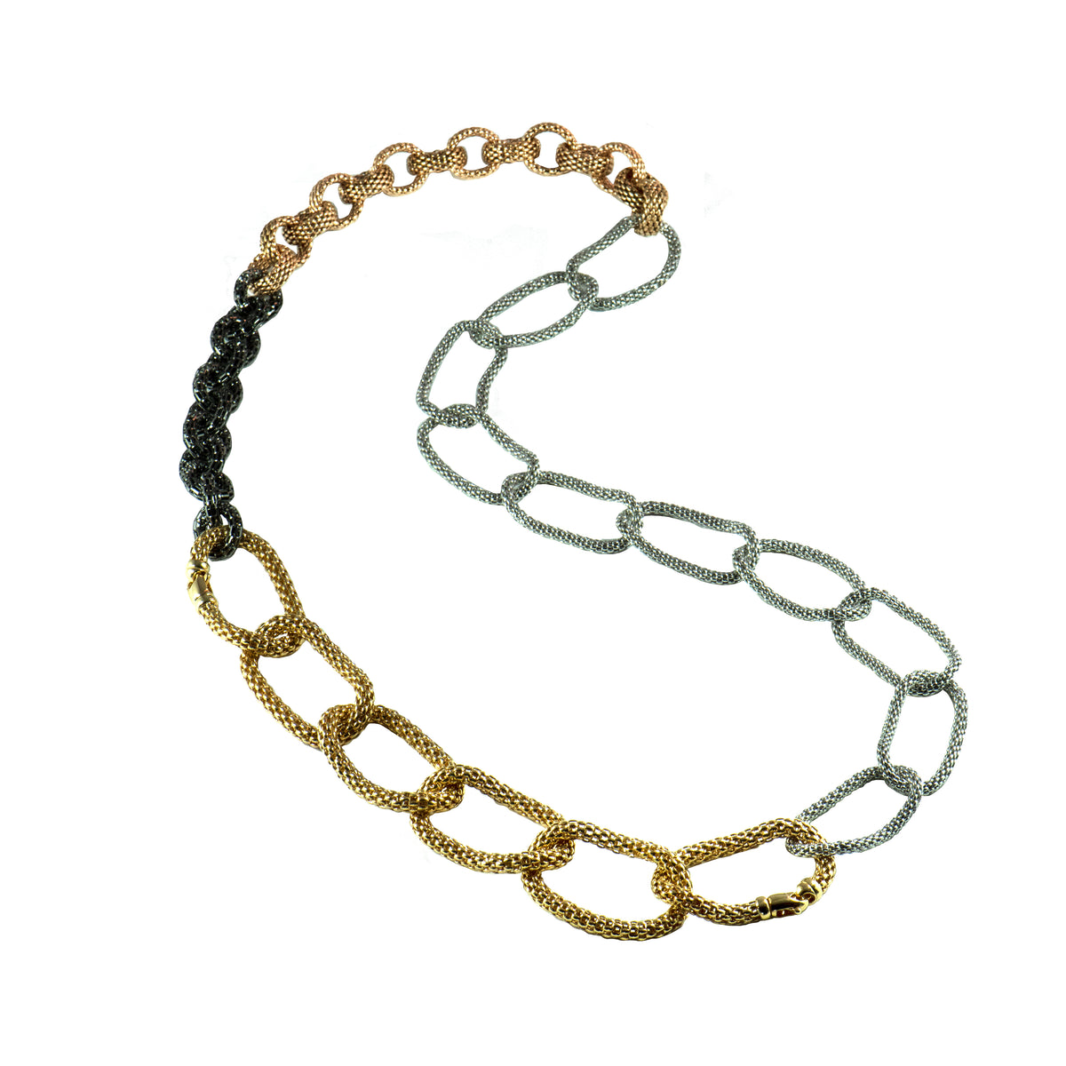 Mixed Gold Combo Necklace: 18K Gold on Ruthenium-Plated Sterling Silver Chain Necklace 