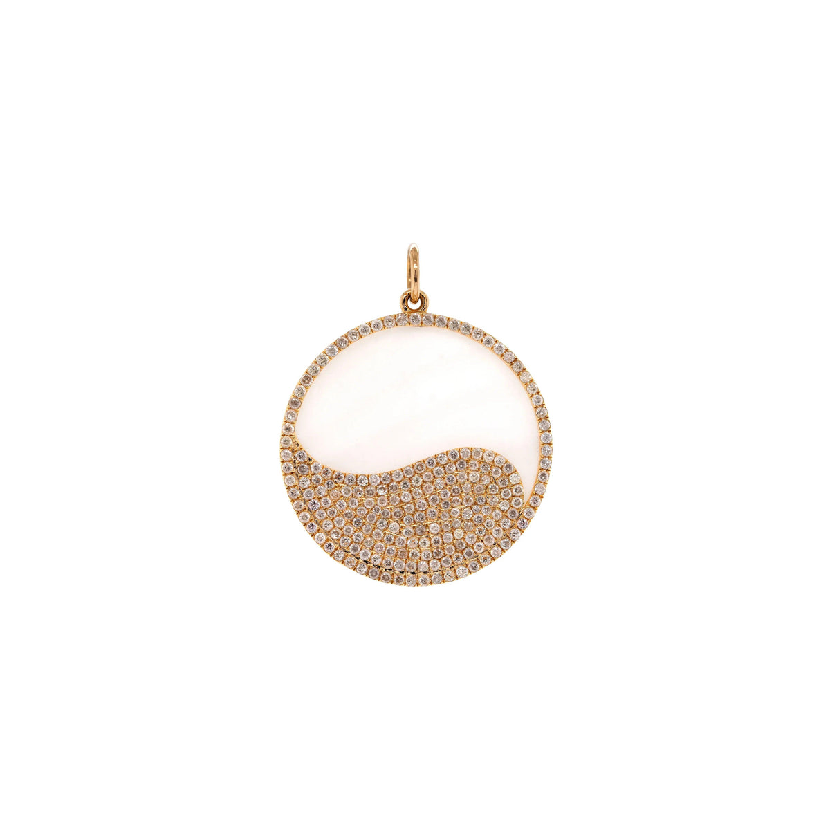 Mother-of-pearl Balance Medallion: 14K gold diamond pendant with a yin and yang design 