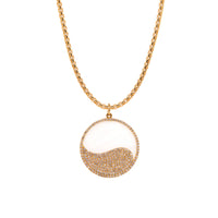 Mother-of-pearl Balance Medallion with 3mm Box Chain: 14K gold necklace featuring a diamond pendant with a yin and yang design 