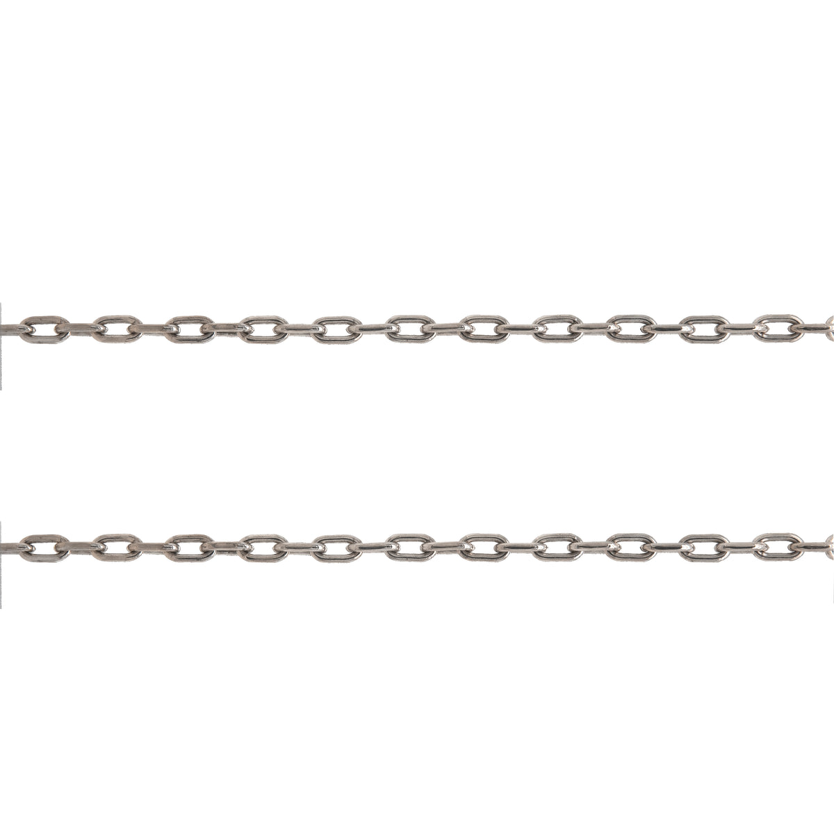 Rhodium Silver Oval Link Chain: Black chain on a white background