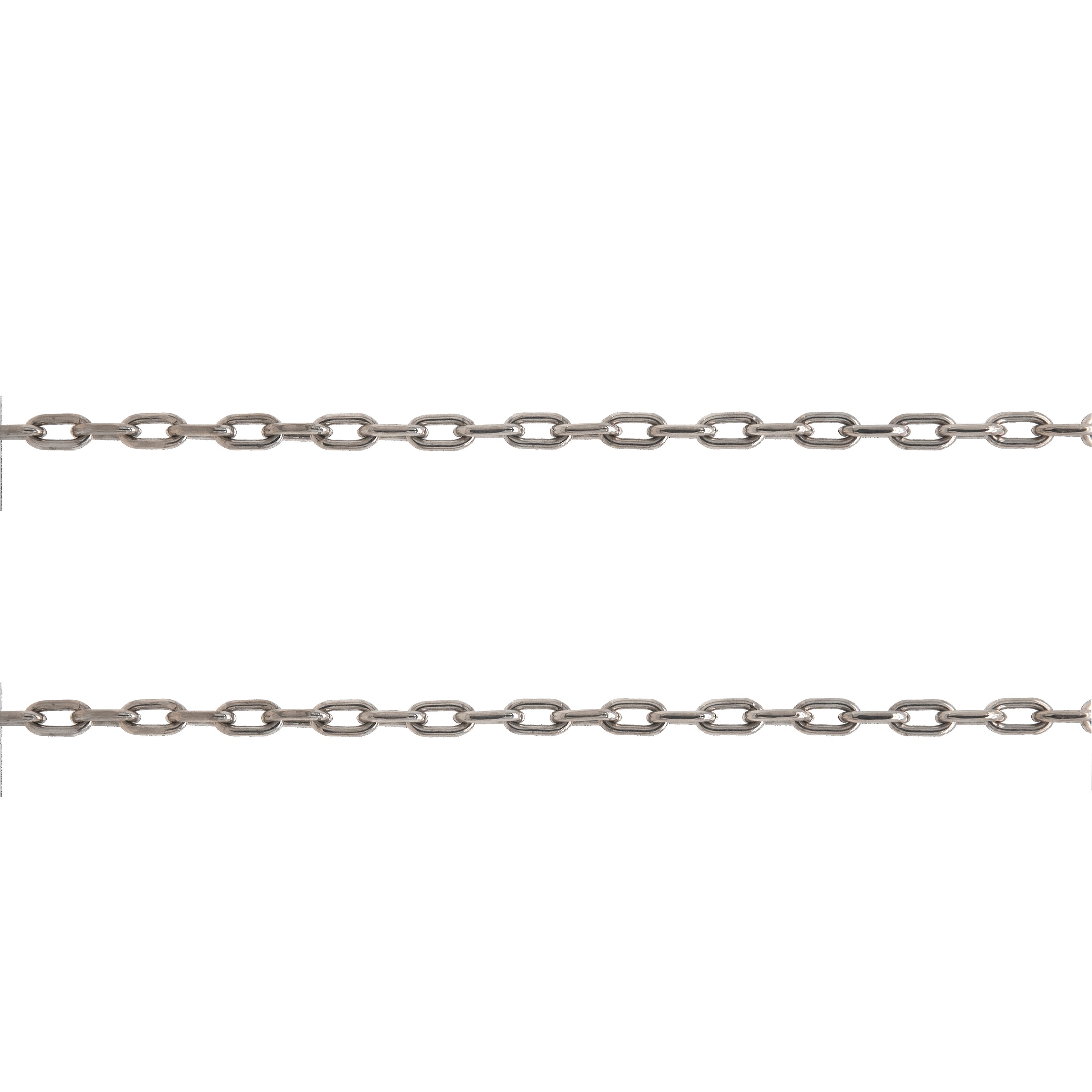 Rhodium Silver Oval Link Chain: Black chain on a white background