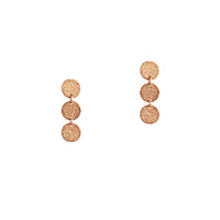 Rose Gold 3-Dot Earrings: a pair of 14K gold earrings with three textured dots design