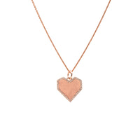 Rose Gold Angular Heart Necklace: A 14K gold diamond pendant in the shape of a heart with a gold chain.