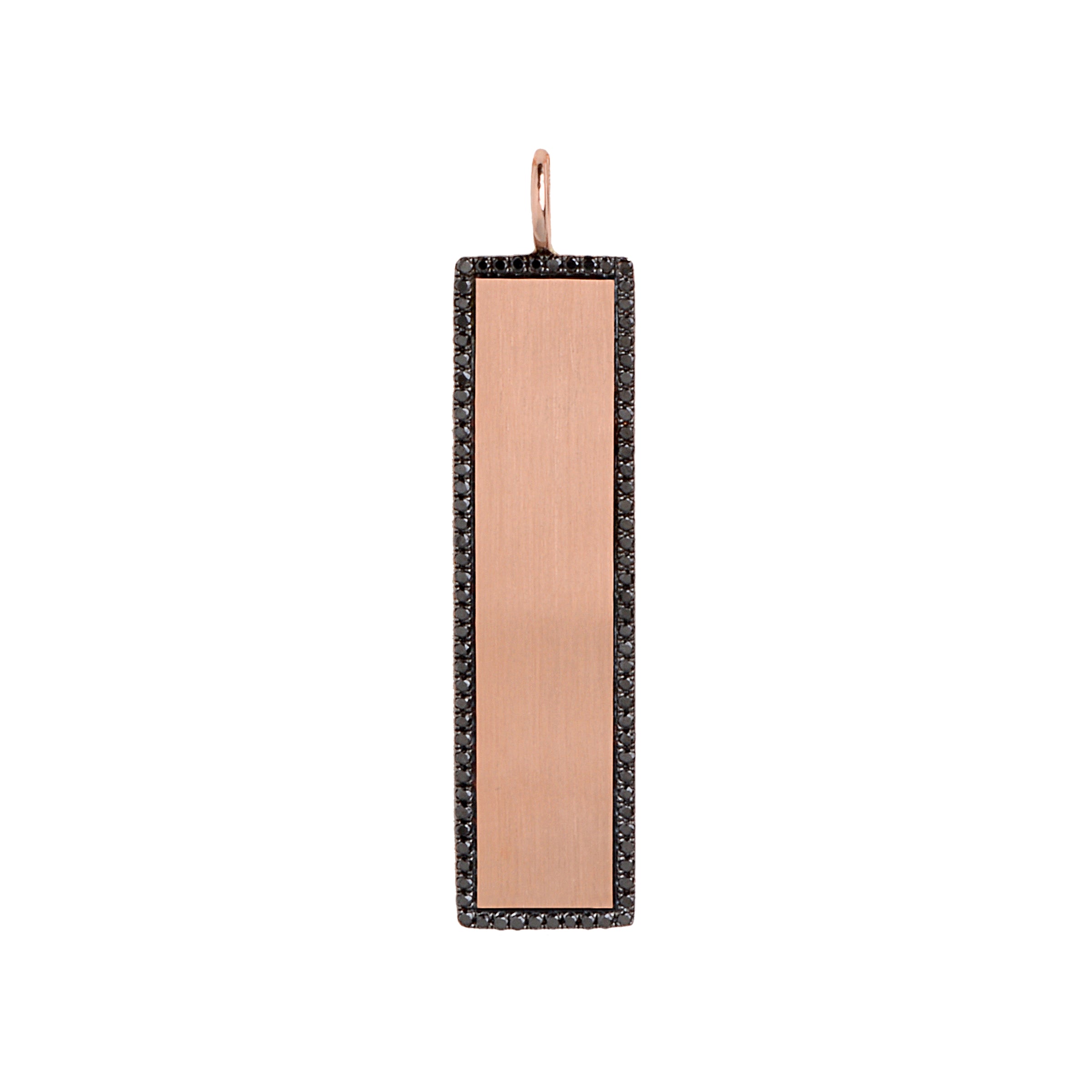 Rose Gold Black Diamond Dog Tag: crafted in 14K gold, featuring a rectangular pendant with a black diamond-encrusted edge.