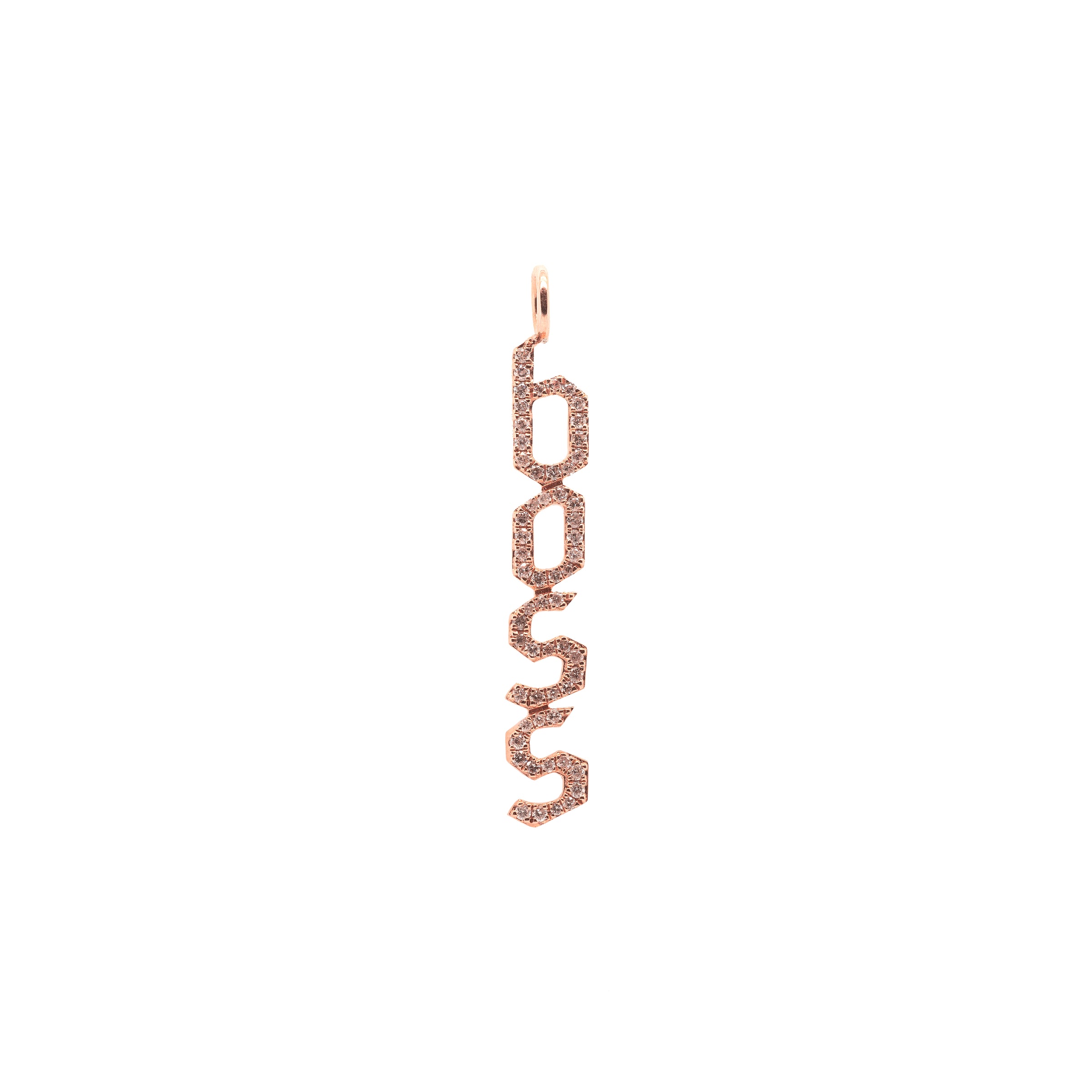 Rose Gold Boss Diamond Pendant:  the word "boss" in 14K gold diamond pendant 