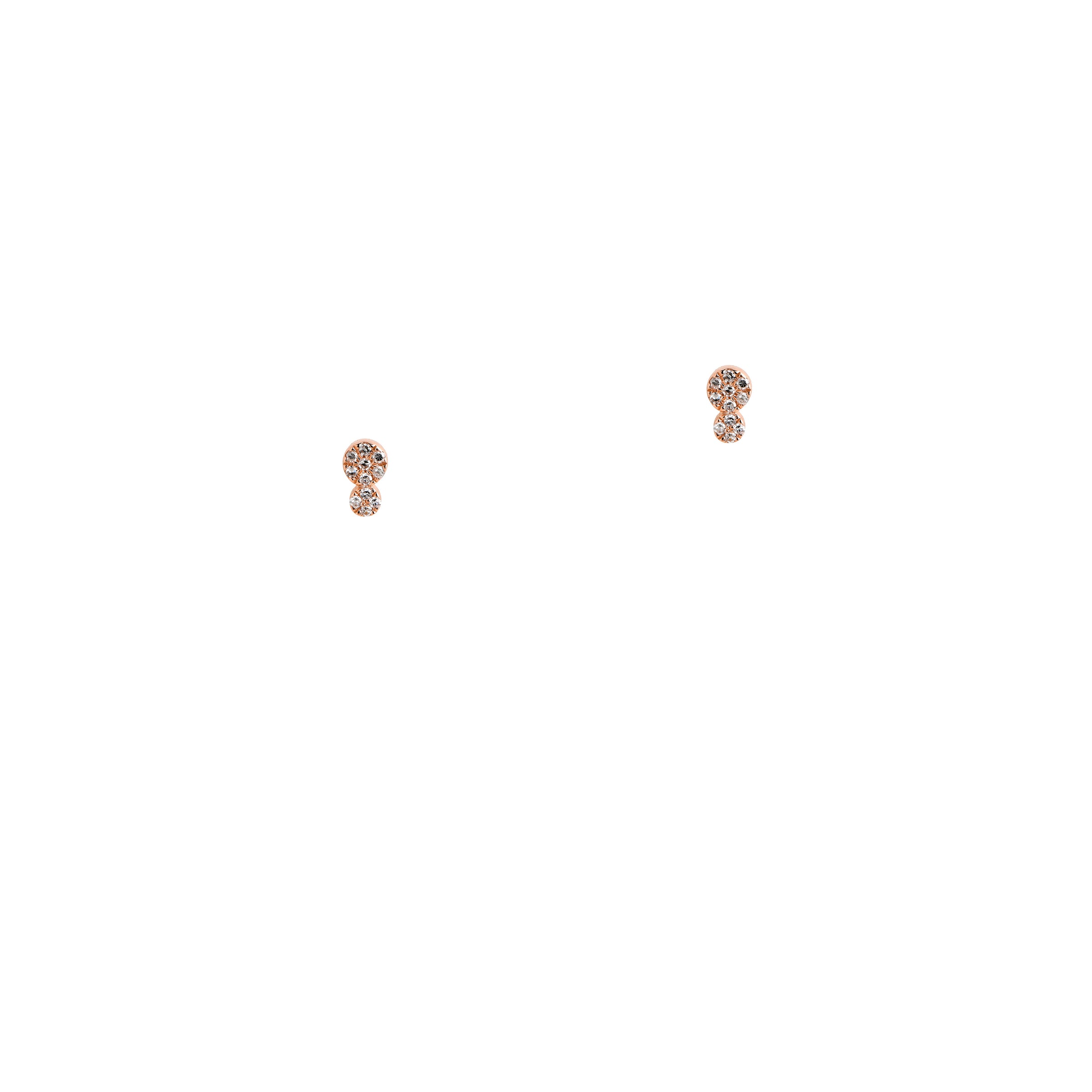 Rose Gold Diamond Double Dot Studs: A pair of 14K gold diamond stud earrings with a post and butterfly back fastening.