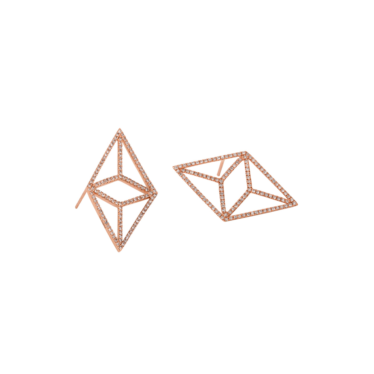 Rose Gold Diamond Kite Studs: A pair of diamond kite stud earrings with a geometric kite shape.