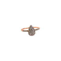 Rose Gold Diamond Teardrop Ring w/ Gray Diamonds: A 14K gold diamond teardrop ring with gray diamonds on a white background.
