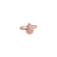 Rose Gold Diamond Teardrop Ring w/ White Diamonds: A 14K gold diamond teardrop ring with white diamonds on a white background.