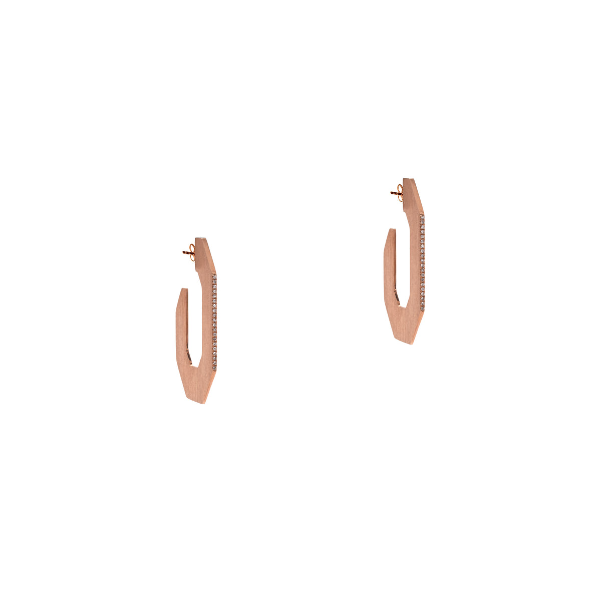 Rose Gold Flat Angular Huggies: a pair of 14K gold flat hoop earrings 