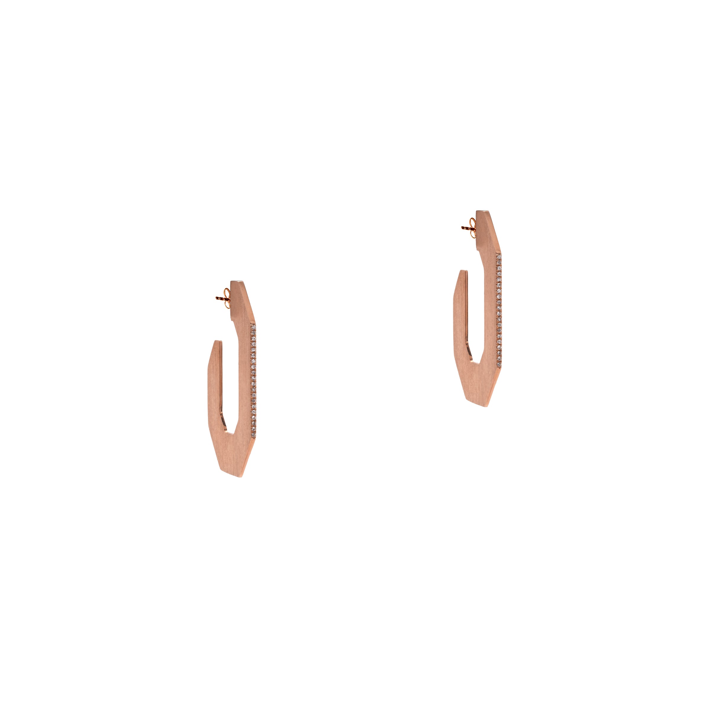 Rose Gold Flat Angular Huggies: a pair of 14K gold flat hoop earrings 