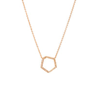 Rose Gold Hexagon Diamond Necklace: 14K gold necklace with a hexagon-shaped pendant 