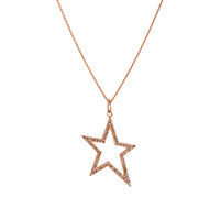 Rose Gold Hollow Diamond Star Necklace: a 14K gold pendant in a hollow star shape design with diamonds on a chain