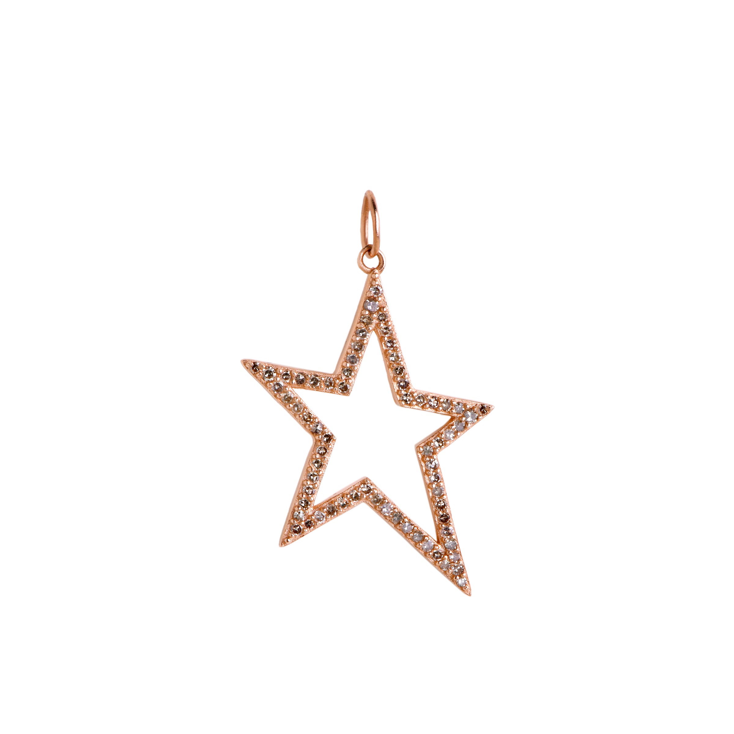 Rose Gold Hollow Diamond Star Pendant: a 14K gold pendant in a hollow star shape design with diamonds