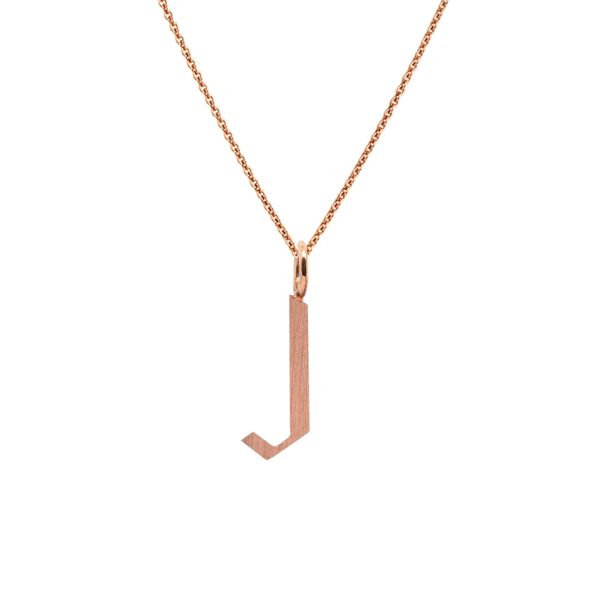 Rose Gold "J" Small Alphabet Necklace: A 14K gold alphabet pendant with the letter 'J' with a chain