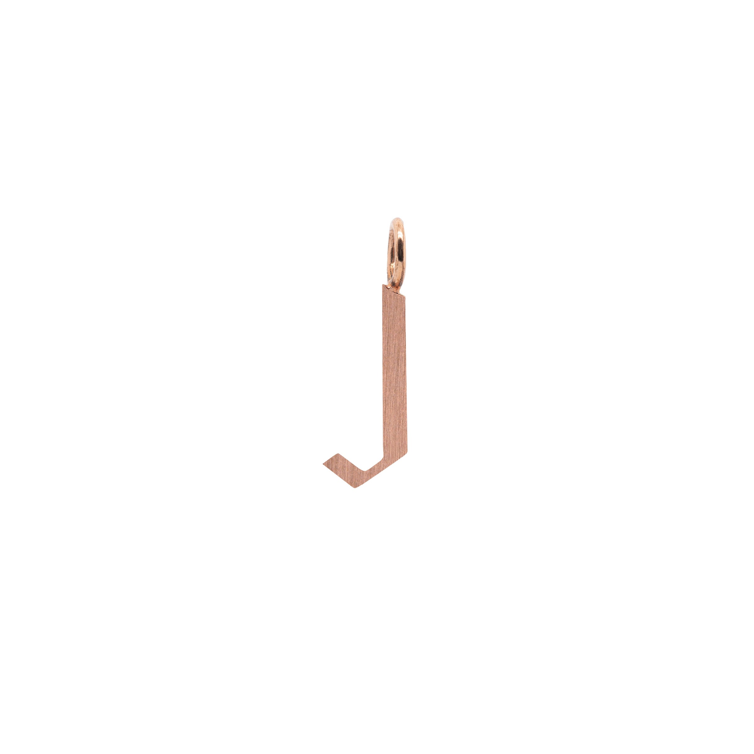 Rose Gold "J" Small Alphabet Pendant: A 14K gold alphabet pendant with the letter 'J' 