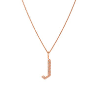 Rose Gold "J" Small White Diamond Alphabet Necklace: A 14K gold diamond alphabet pendant with the letter 'J' with a chain