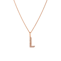 Rose Gold "L" Small White Diamond Alphabet Necklace: A 14K gold diamond alphabet pendant with the letter 'L' with a chain