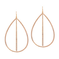 Rose Gold Large Diamond Teardrop & Diamond Stick Earrings: A pair of 14K gold diamond earrings that are a combination of two earrings, one in a teardrop design and another with a stick design, displayed against a white background.