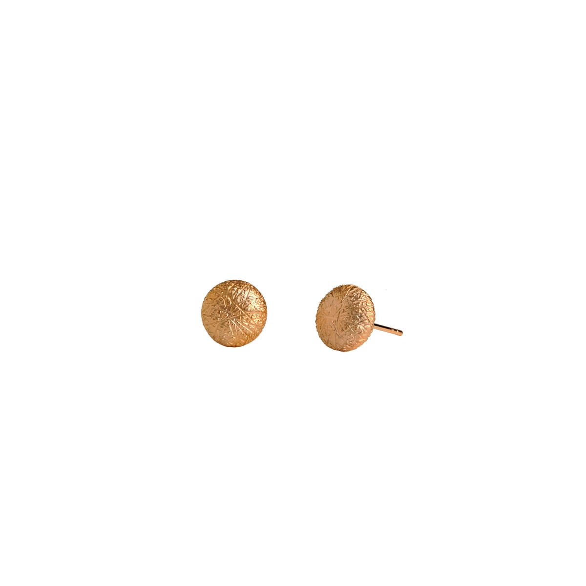 Rose Gold M&M Stud Earrings: a pair of 14K gold stud earrings that look like a textured button