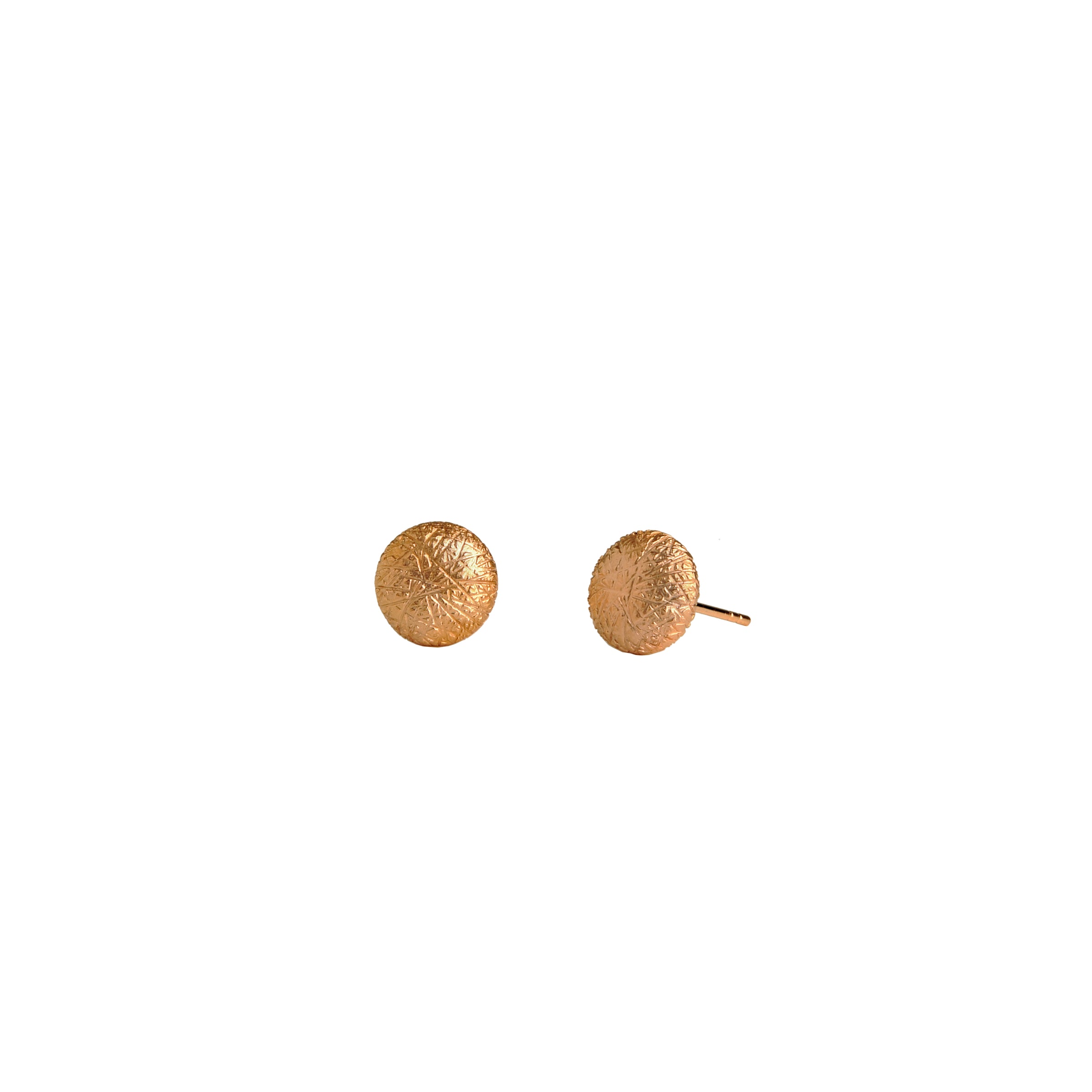 Rose Gold M&M Stud Earrings: a pair of 14K gold stud earrings that look like a textured button
